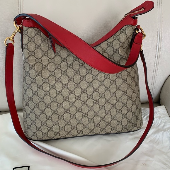 Gucci Red and Tan Shoulder Bag with GG Monogram - Picture 2 of 11